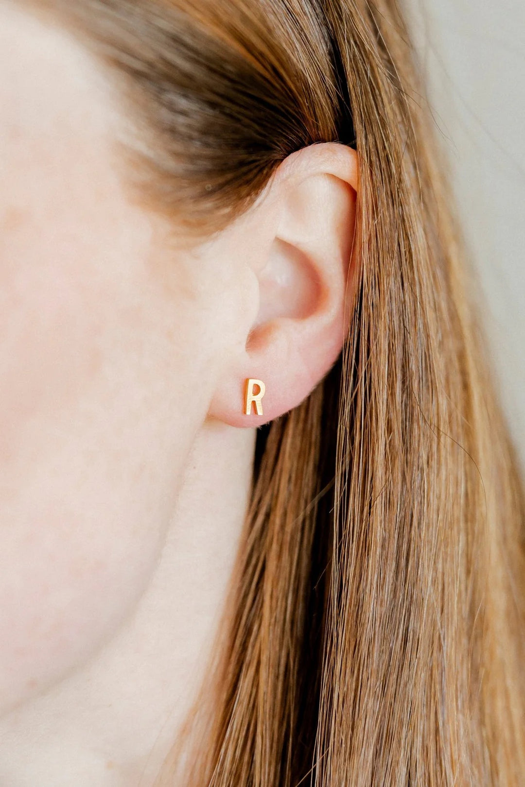 Screwback Stud Initial Earrings Gold