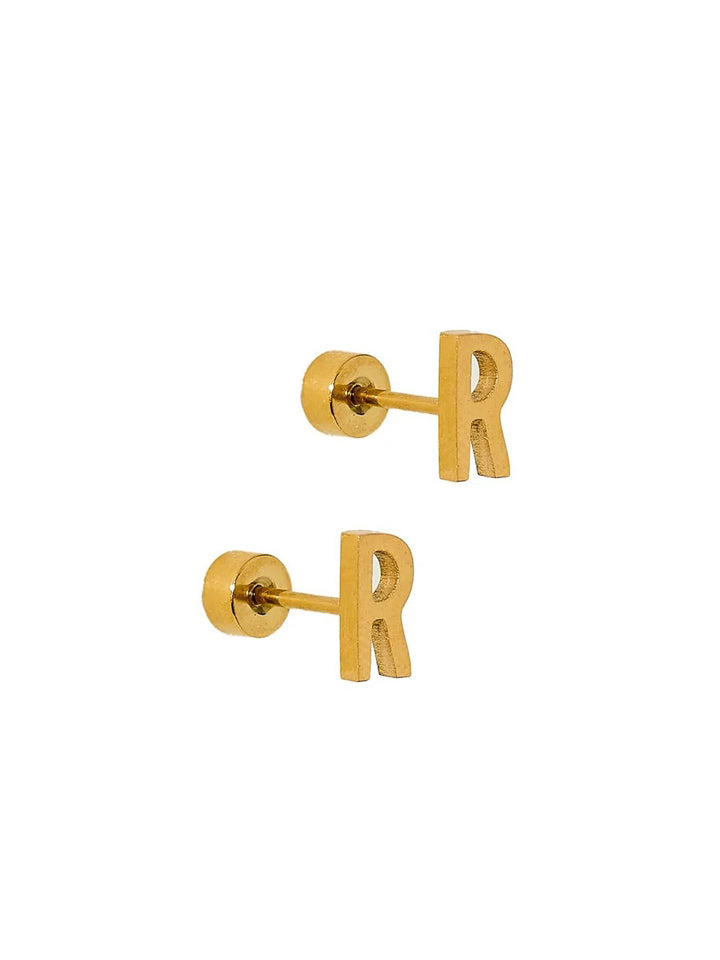 Screwback Stud Initial Earrings Gold